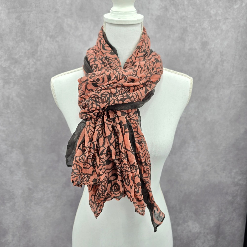 Floral Pink Extra Long Wide Oversized Scarf Leaf Brown Boho Whimsy‎ Goth Y2K OS